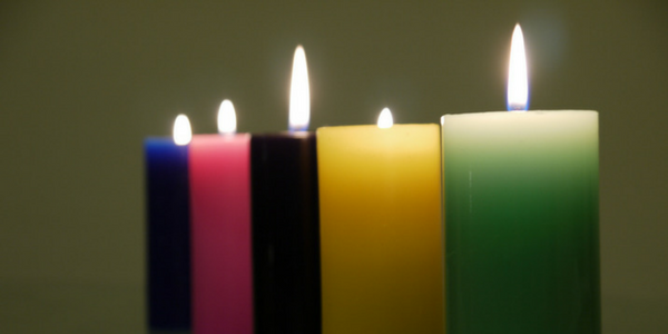 Coloured candles, photo by Yortw