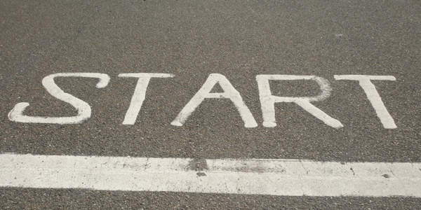 Start written on the road in white paint, photo by Anne