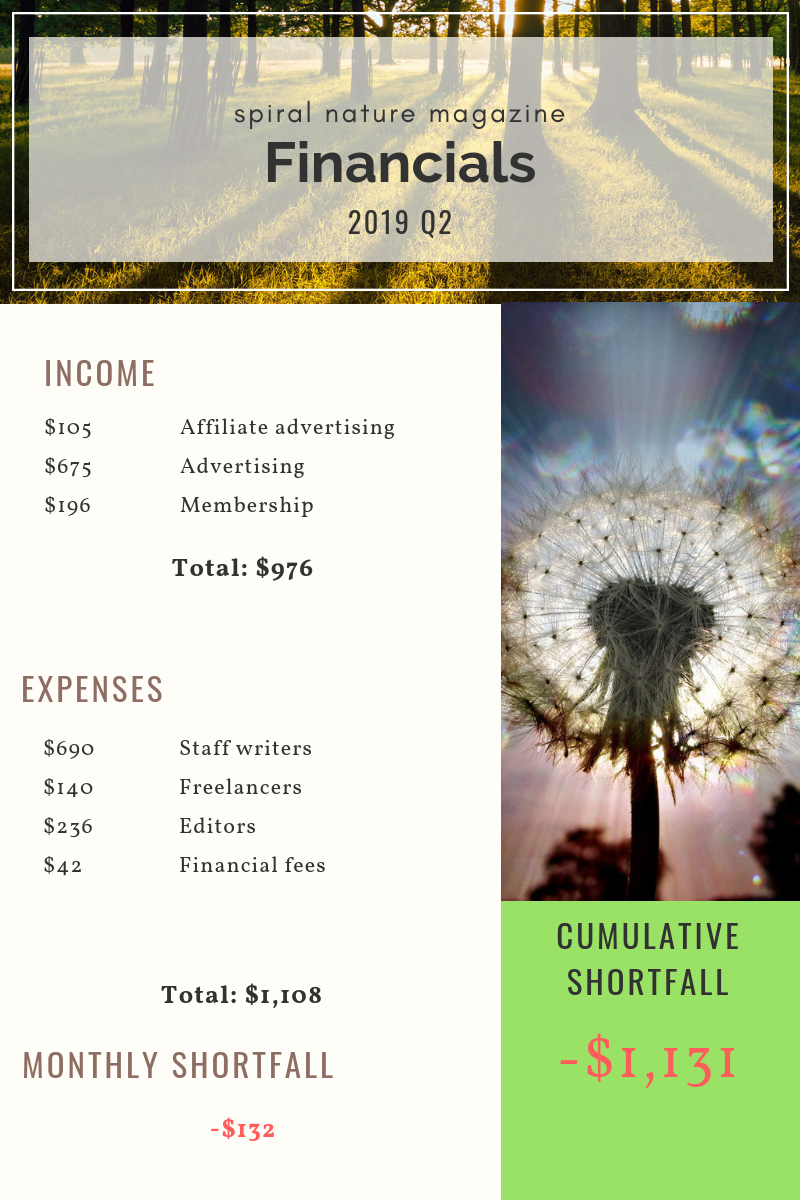 2019 Q2 Financials for Spiral Nature Magazine