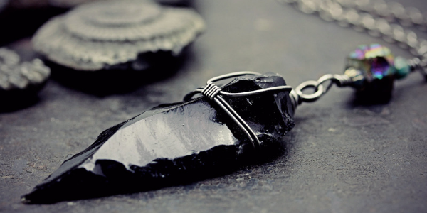 Obsidian arrowhead necklace, photo by Allison Giguere