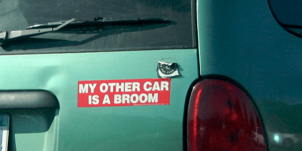 My other car is a broom bumper sticker, photo by Tony Webster