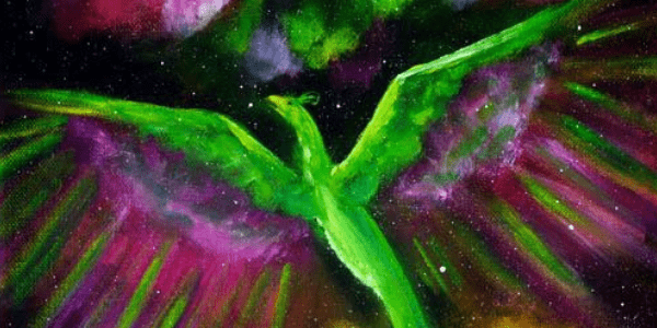 Green Phoenix in Bright Cosmos, by Laura Iverson