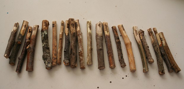 Trees of the Goddess, by Elen Sentier Ogham staves, photo by Jenny Bach