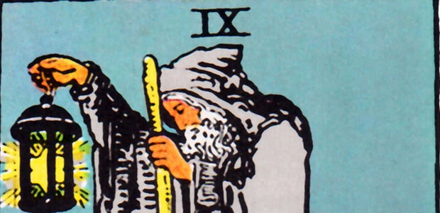 Tarot Origins workshop starts Sunday! Detail from the Hermit, Rider-Waite-Smith Tarot