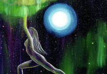 Artist Spotlight: Laura Iverson Warrior Yoga Goddess in Aurora Borealis by Laura Iverson