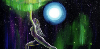 Artist Spotlight: Laura Iverson Warrior Yoga Goddess in Aurora Borealis by Laura Iverson