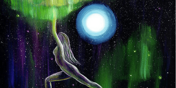 Warrior Yoga Goddess in Aurora Borealis by Laura Iverson